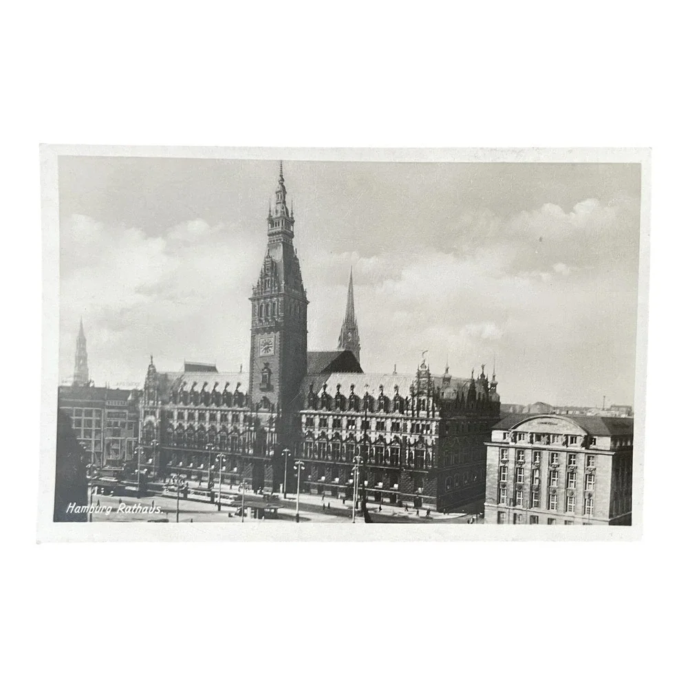 Vintage Real Photo Postcard Hamburg Rathaus Germany City Hall RPPC K.W.H. c.1937